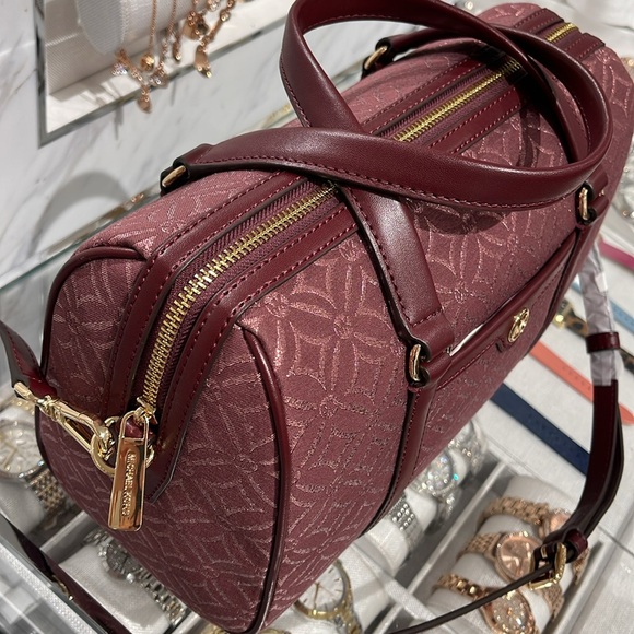 MICHAEL KORS JST TRAVEL MEDIUM DUFFLE SATCHEL SHOULDER CROSSBODY BAG MK OXBLOOD - Picture 5 of 16